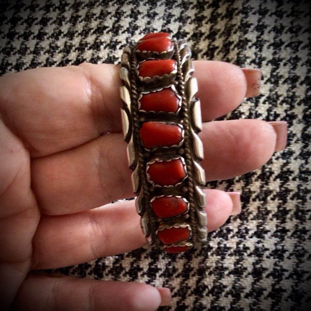 Native American Sterling Silver Coral Cuff!